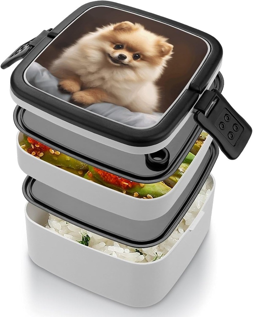 Bento Box Adult Lunch Box Lunchable Food Container with Utensil Cute Pomeranian Dog Lunchbox Leak-Proof Lunch Containers Double Layer Bento Box for Dining Out Work Picnics Travel