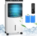 PETSITE Portable Evaporative Air Cooler, 3-in-1 Oscillation Cooling Fan with Remote Control, 2 Ice Packs, Humidifying, 3 Speeds, 7.5H Timer, Personal Swamp Cooler for Bedroom Home Office Garage