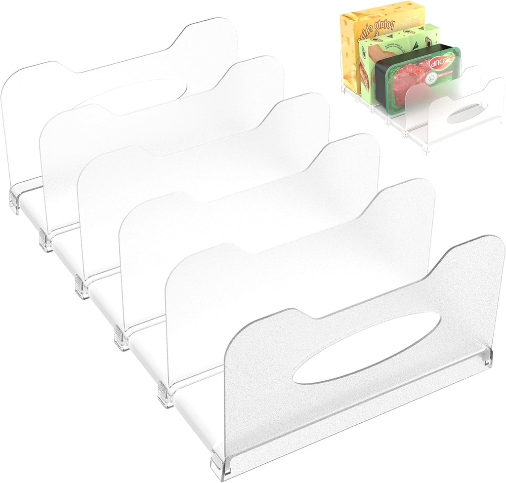 Freezer Organizer 12” Visible Fridge Organizer Rack with Removable Dividers and Handles, Freely Adjustable, Fits Refrigerator Frozen Meals, Lunch Meat Box, Cheeses(White)