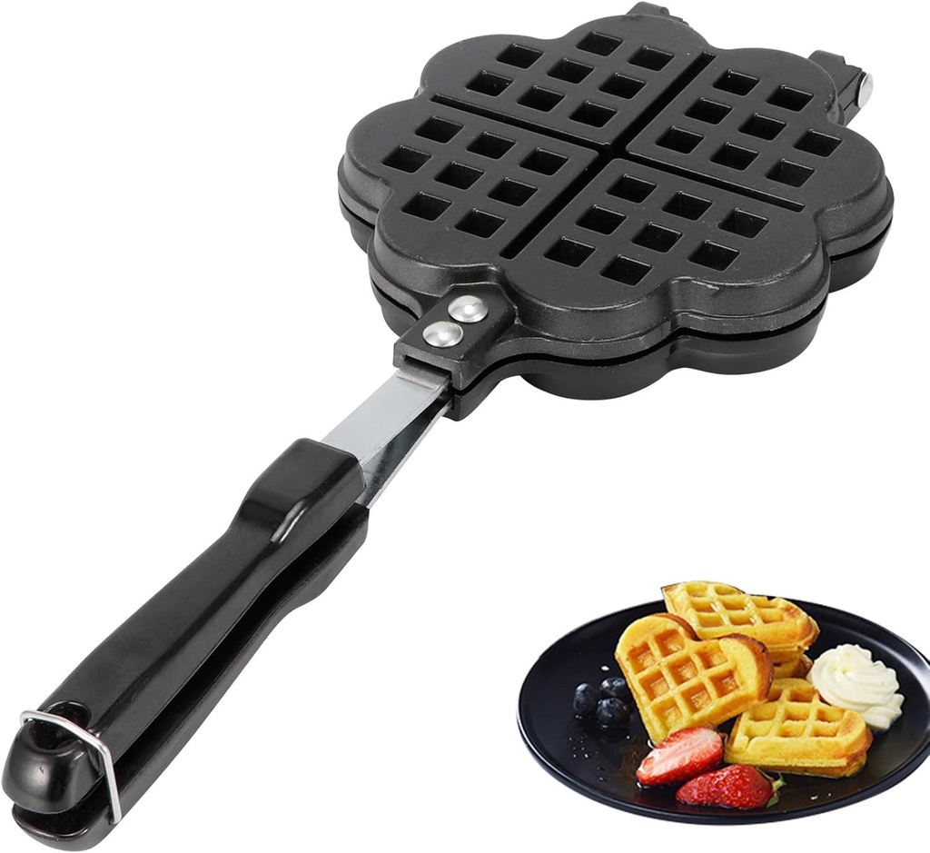 Waffle Maker, DIY Waffle Cake Mold, Aluminum Alloy, Black, 13.8x5.5x1.2in, 19oz, for Gas Stove, Home, Restaurant