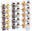 50 Pcs 2 Compartment Cupcake Containers with 150 Pcs Mini Baking Cups,2 Cavity Cupcake Boxes, Stackable Deep Dome Cupcakes Carrier Holder with Lid for Cupcakes Pies Muffins, BPA-Free