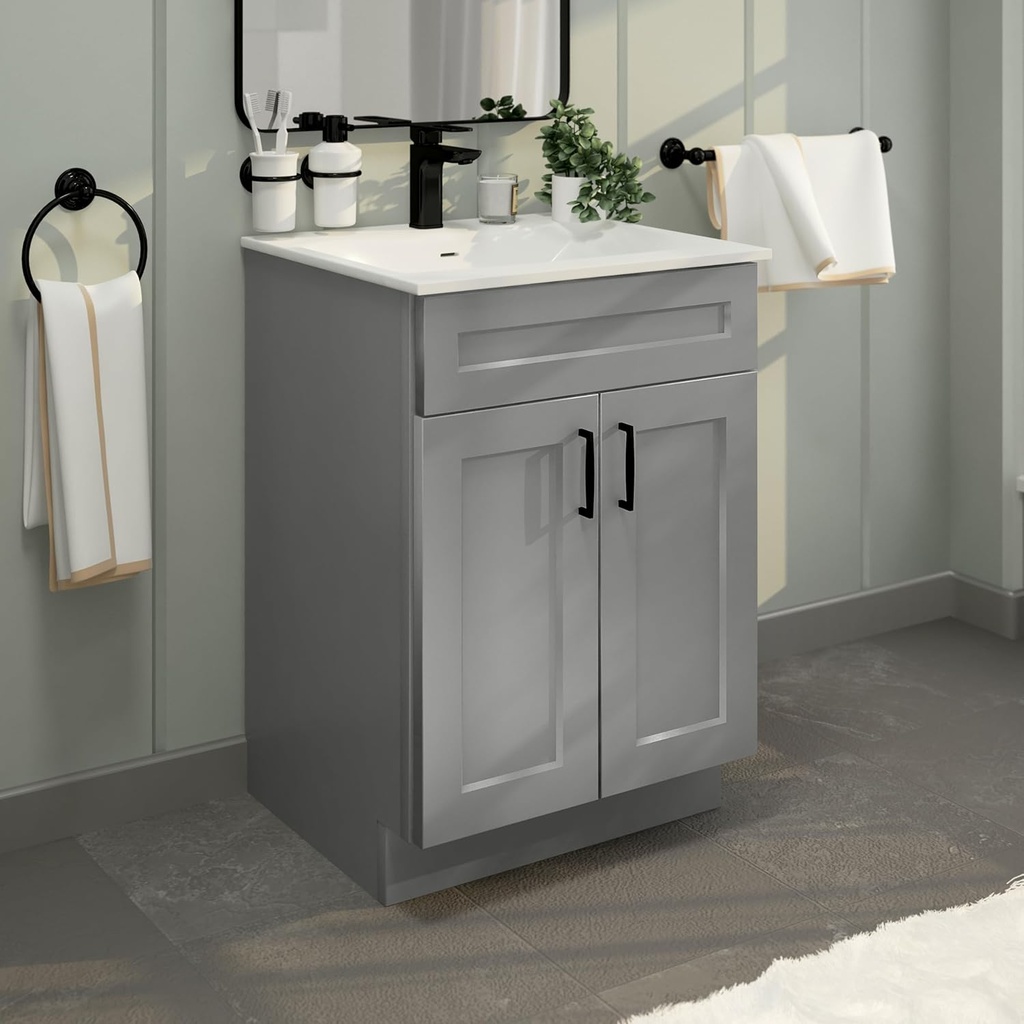 La Royal Light Grey Shaker Sink Base Bathroom Vanity 24" Width Ready-to-Assemble Cabinet