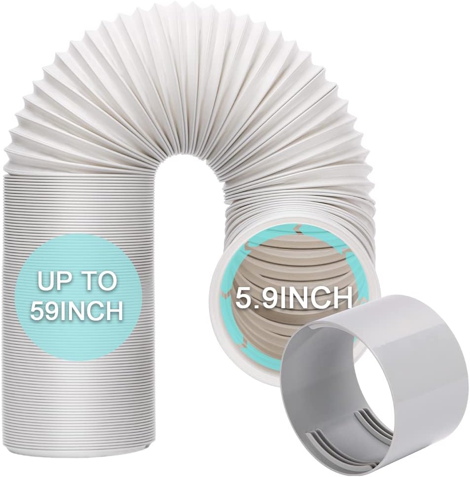 HOXHA Portable Air Conditioner Hose with Coupler 5.9 Inch Anti-Clockwise Thread AC Exhaust Vent Duct Hose Universal AC Tube Hose Kit Parts Accessories, 59" Length, Hose/Coupler