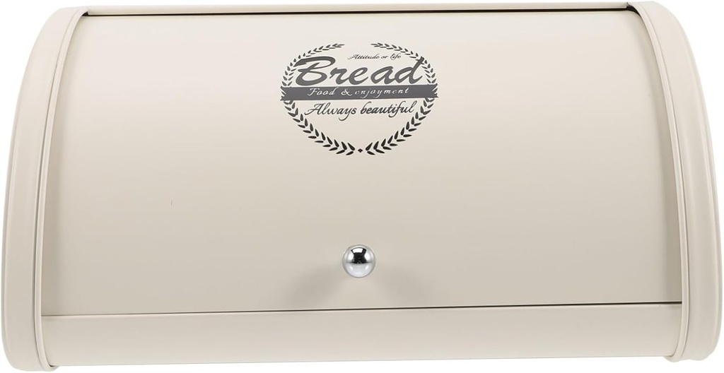 Unomor Vintage Corner Bread Storage Bin Practical Household Bread Box for Countertop Iron Design with Smooth Edges for Kitchen Bakery and Shop Ivory White