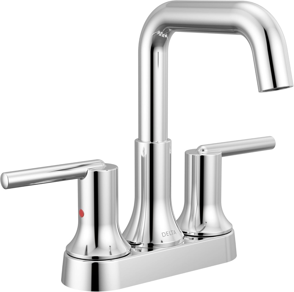 Delta Trinsic U-Spout Centerset Bathroom Faucet, Chrome 3-Hole Bathroom Sink Faucet, Metal Push-Pop Drain Assembly, Chrome 2554-MPU-DST