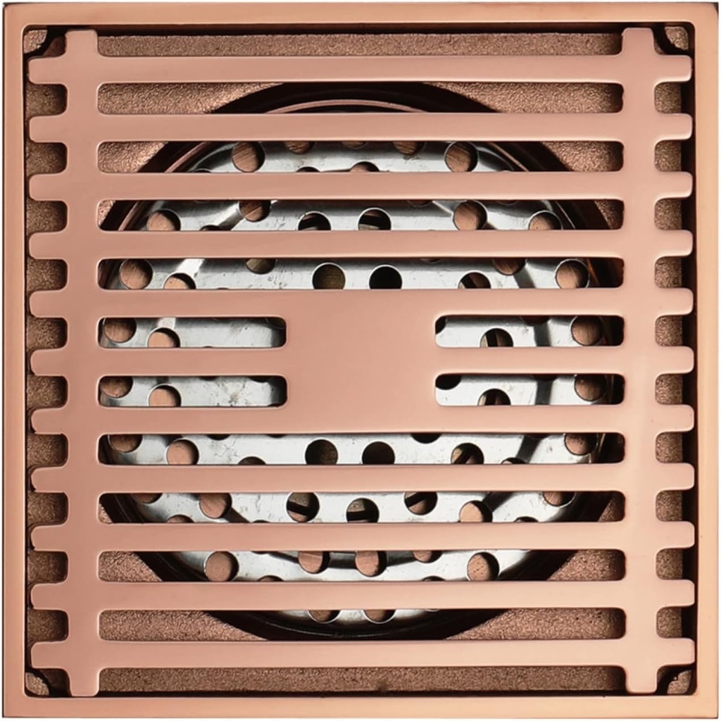 Brass Shower Floor Drain with Removable Cover Shower Drain Hair Catcher Strainer for Kitchen Bathroom Garage Basement and Toilet Square Floor Drain-Champagne Gold(Rose Gold)