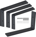 12 Inch Shelf Bracket Heavy Duty L Shelf Bracket 12 x 8 Inch Metal Shelf Bracket with Hardware, Black, 4 Pack