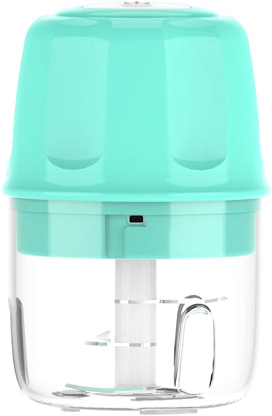 Rechargeable Portable and Cordless Mini Food Processor 250ML with Stainless Steel Blade, Electric Garlic Chopper Vegetable Chopper Blender for Nuts Chili Onion Minced Meat and Spices BPA-Free (Mint Blue)