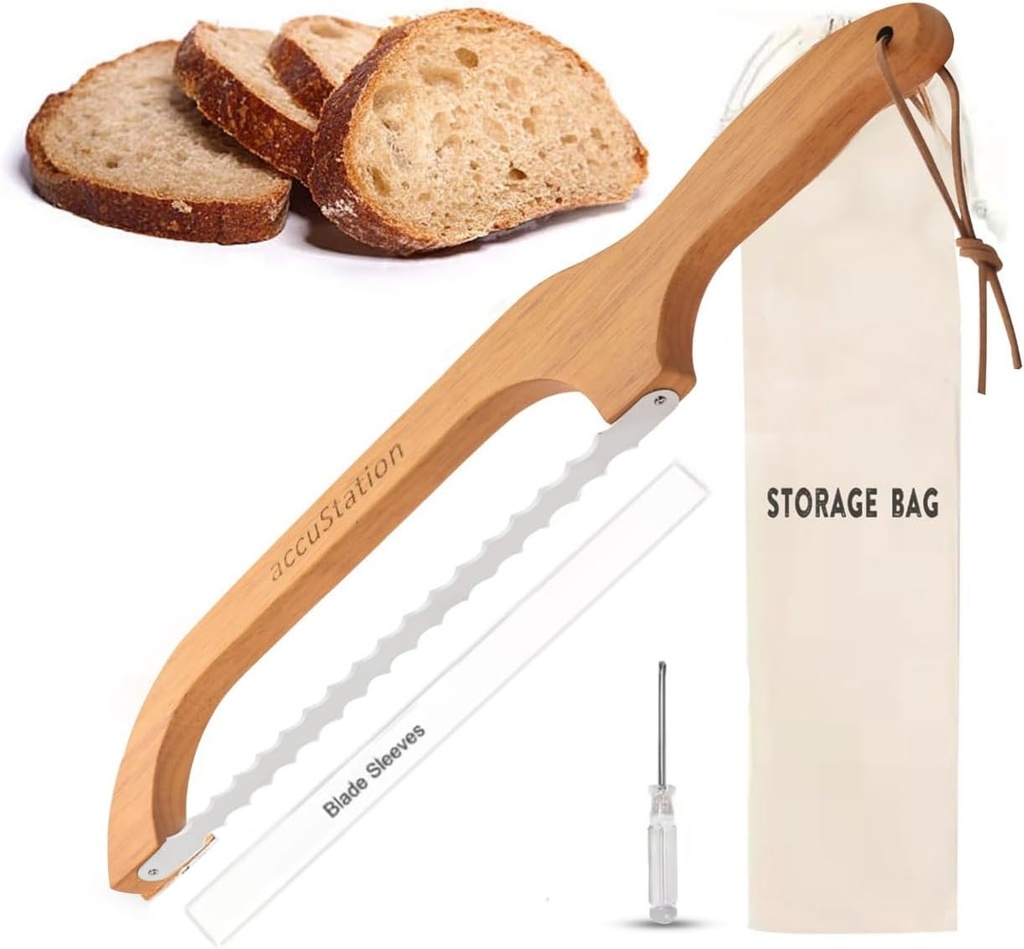 Bread Slicer For Homemade Bread, Sourdough Knife, Bow Design, Scoring tools, Dough Cutter, Baguette, Cake Sliced, Sour Dough, Loaf, Manual Slice, Double-Sided Serrated Knives Perfect Rounds 16 Inch.