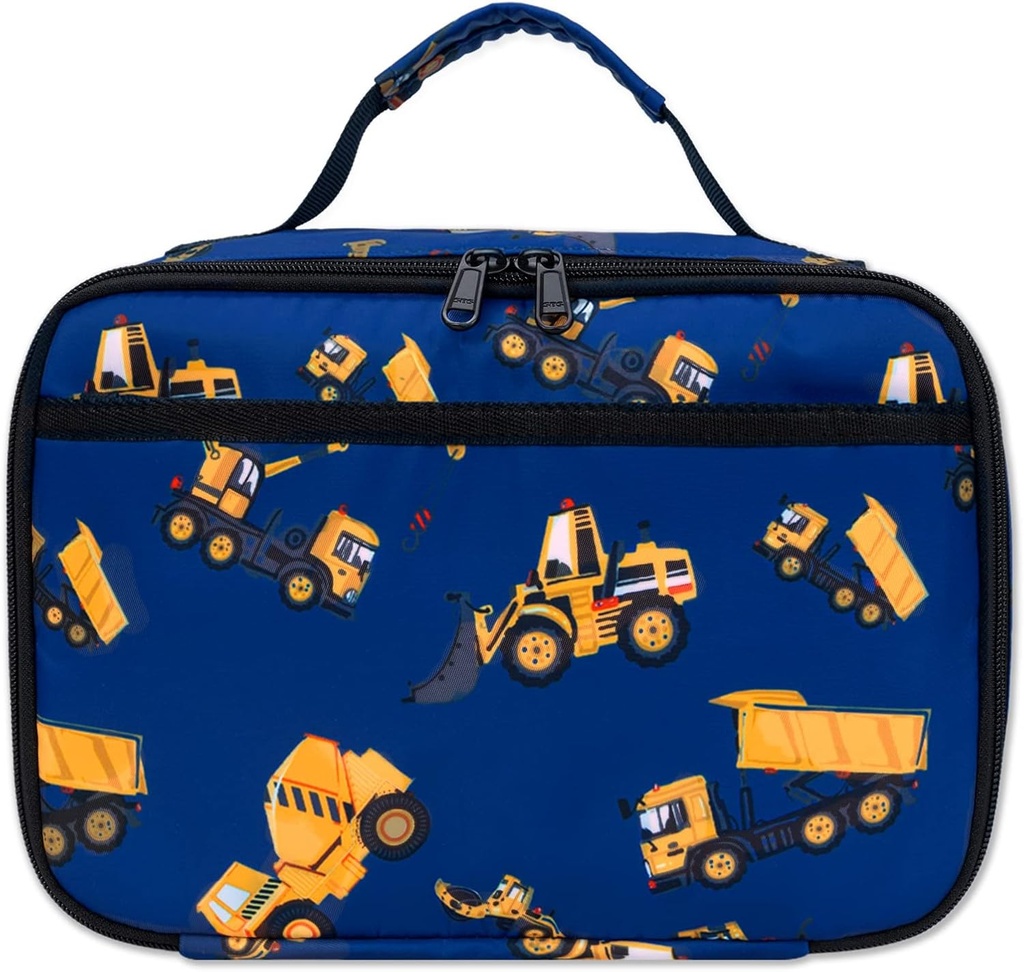 Lunch Box Kids Boys Insulated Lunch Cooler Bag Reusable Lunch Tote Kit for School Travel (Engineering Car Blue)