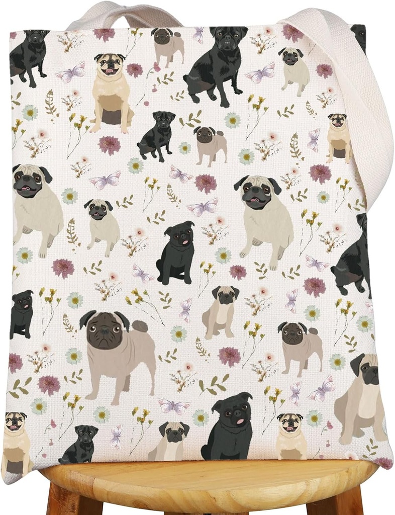 G2TUP Pug Tote Bag Pug Mom Gifts Pug Themed Shoulder Bag Pug Dog Gifts Pug Mama Tote Bag