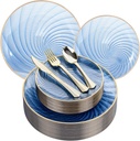 150PCS Blue Shell Plastic Plates With Gold Fishtail Silverware, Fancy Disposable Dinnerware Set Include 30 Dinner Plates, 30 Dessert Plate, 30 Silver Cutlery for Party (30 Guests)