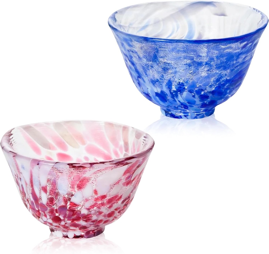 Japanese Handcrafted Sake Cups – Exquisite Artisan Glassware for Cold Sake & Shochu, Elegant Drinkware for Any Occasion, Made in Japan (Cherry Blossom & Spring Water, Sake Glass (1.69 fl oz))