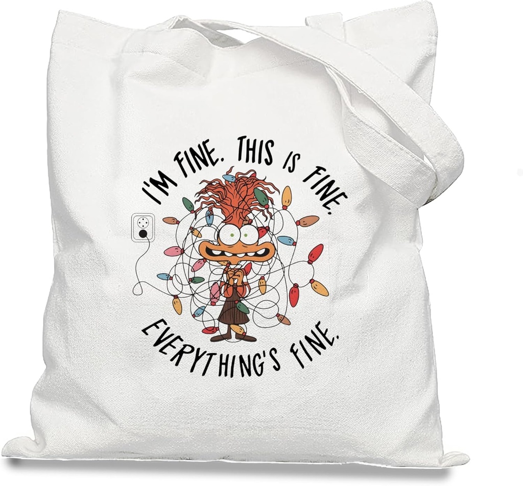 Funny 'I'm Fine Everything is Fine' Mental Health Awareness Canvas Tote Bag for Women, Counselor & Therapist Retro Graphic Gift