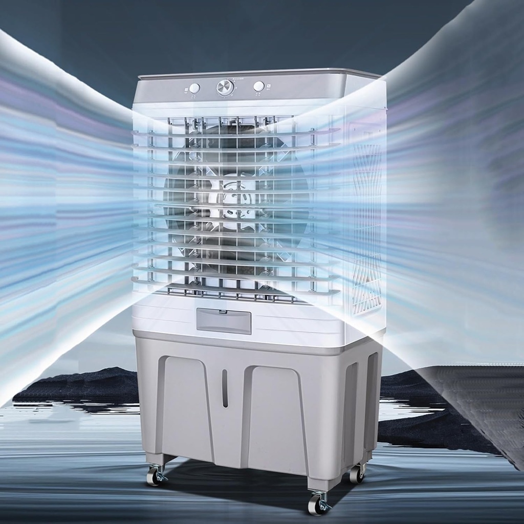 Air Cooler Fan 3 in 1 Evaporative Air Cooler & Humidifier & Fan, 120° Oscillation Swamp Cooler with 3 Wind Speeds, 4 Ice Packs & 60L Water Tank