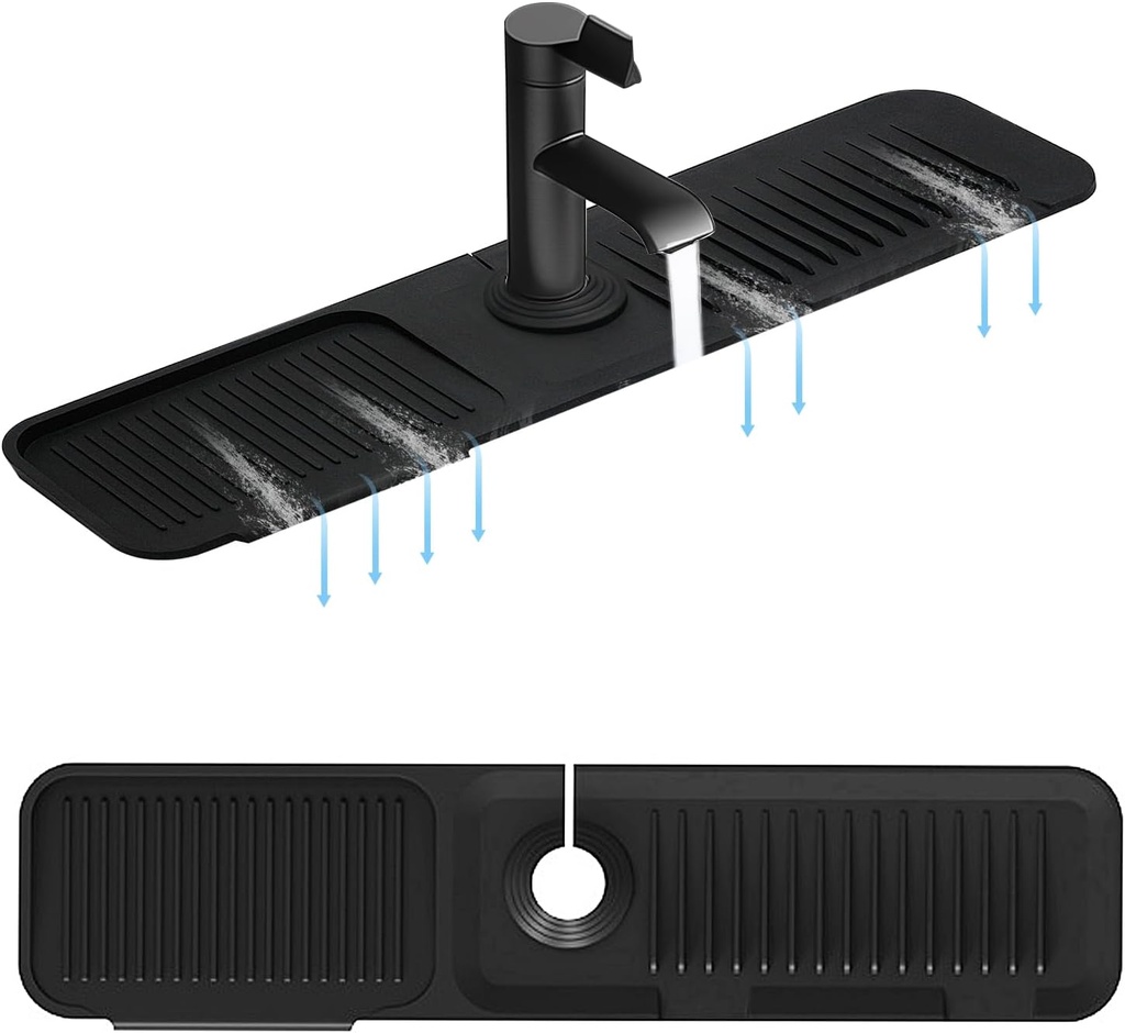 5° Slope Kitchen Sink Faucet Mat, Kitchen Sink Splash Guard, Silicone Material Easy to Clean, 24*5.5 inch Large Size, Suitable for Bathroom, Laundry Room and RV,black