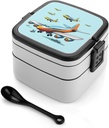 Bento Lunch Box for Women Lunch Containers for Adults Cartoon Airplane Double Layered Lunchbox Large Capacity Bento Box with Cutlery for Work Picnic Camping Travel