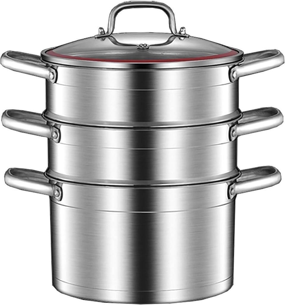 Steamer/stockpot, 304 Stainless Steel Household 3-layer Steamer, Food-grade Large Steamer (28CM) for Induction Cooker Gas Stove