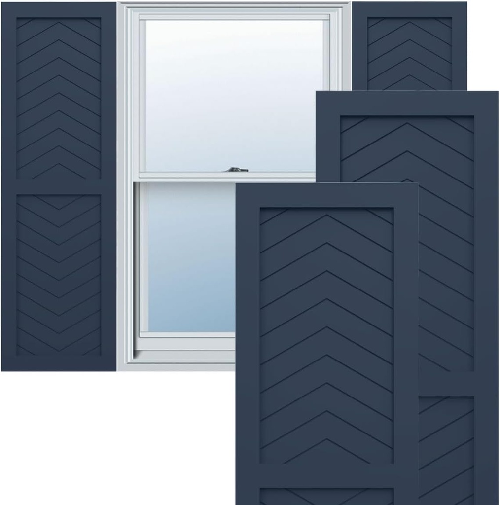18"W x 36"H True Fit PVC Two Panel Chevron Modern Style Fixed Mount Shutters, Starless Night Blue (Per Pair - Hardware Not Included)