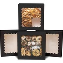 qiqee Auto-pop up Black Pie Boxes with Window 10x10x2.5 inch 30Packs Cookie Donut Bakery Box