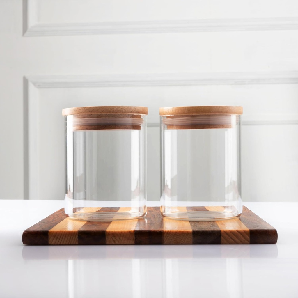 Glass Jars,Storage Containers with Bamboo Lids 8oZ Round Borosilicate– Airtight Glass Clear Jar with Bamboo Lid Container for Food Storage, Spices,Sugar,Tea Coffee SET OF 2 (250 ml)