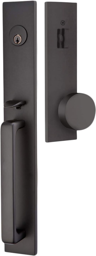 Emtek Contemporary Tubular Entry Set: Lausanne Style with Round KNOB on The Interior Side. 2 Backset Sizes Included 2-3/8 in. and 2-3/4 in. Color: Flat Black (US19), Model: 4819-US19