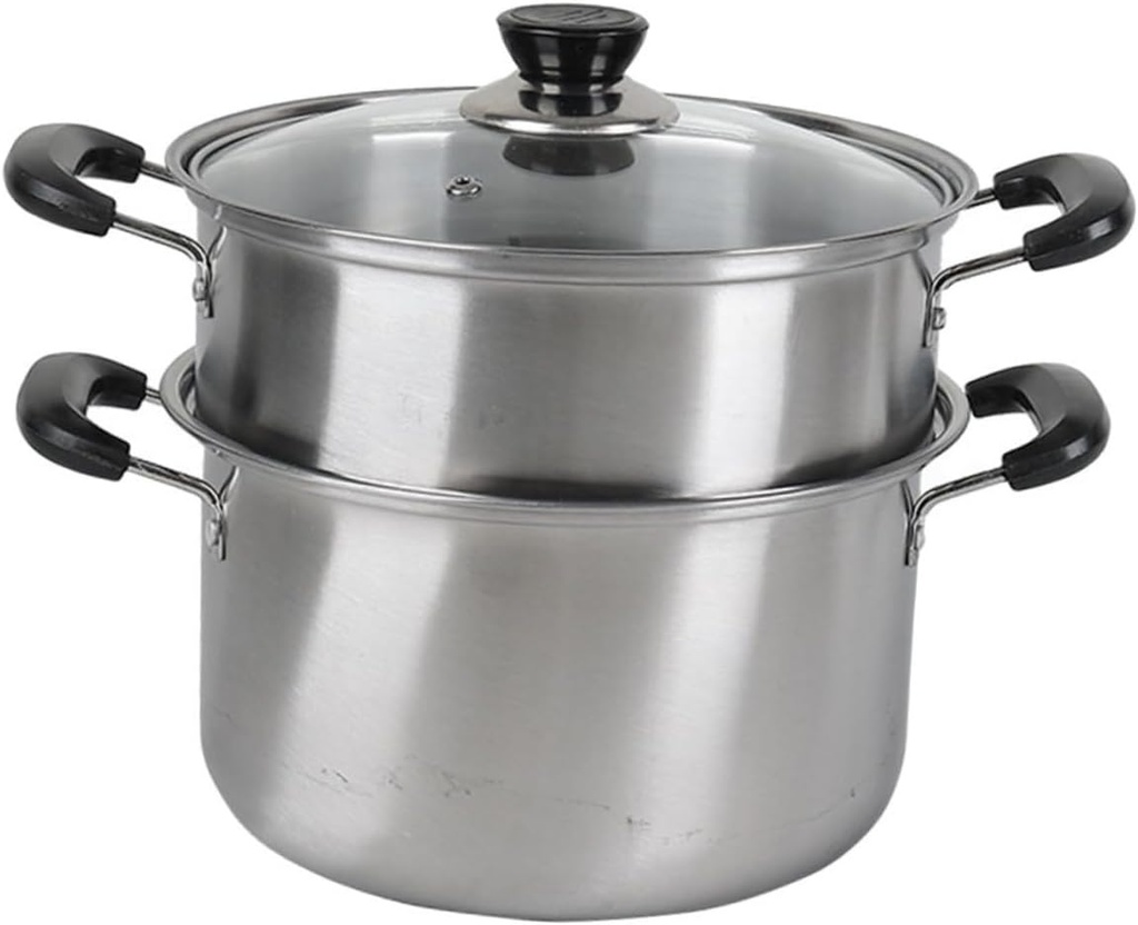 KICHOUSE 1set Stainless Steel Steamer Pot Steaming Basket Food Steamer for Home Cooking Cookware for Soups and Steaming for Induction and Gas Stoves