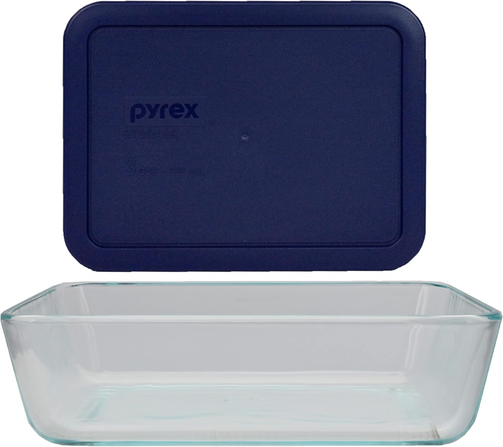 Pyrex 7210 3-Cup Glass Dish & 7210-PC Dark Blue Lid - Made in USA
