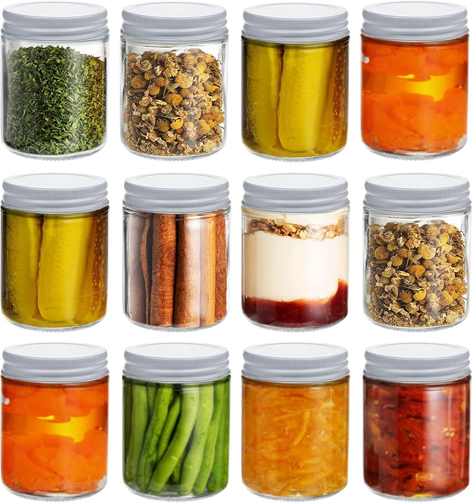 Suwimut 12 Pack Glass Mason Canning Jars, 9 oz Straight Sided Clear Glass Mason Jars, Regular Mouth Glass Jars Storage Containers for Jam, Jelly, Honey, Spice, Wedding Party Favors, Shower Favors