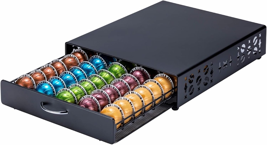 ZCDCP Nespresso Pod Holder Vertuo pod Storage Drawer Black Metal Coffee Pod Holder for Vertuoline Capsule Orgainzer 50 Pods