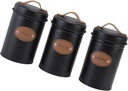 EMUKOEP 3 x Food Storage Jar Seal Storage Container Candy Tea Coffee Storage Nappy Kitchen (Black)