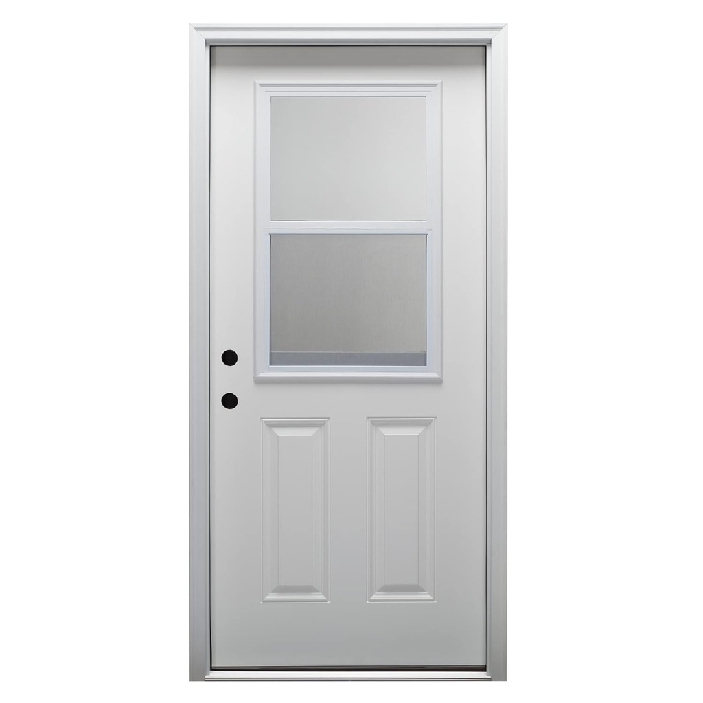 National Door Company Z000349R Fiberglass Smooth Primed, Right Hand in-Swing, Prehung Front Door, 1/2 Lite Venting 2-Panel, Clear Glass, 36" x 80"