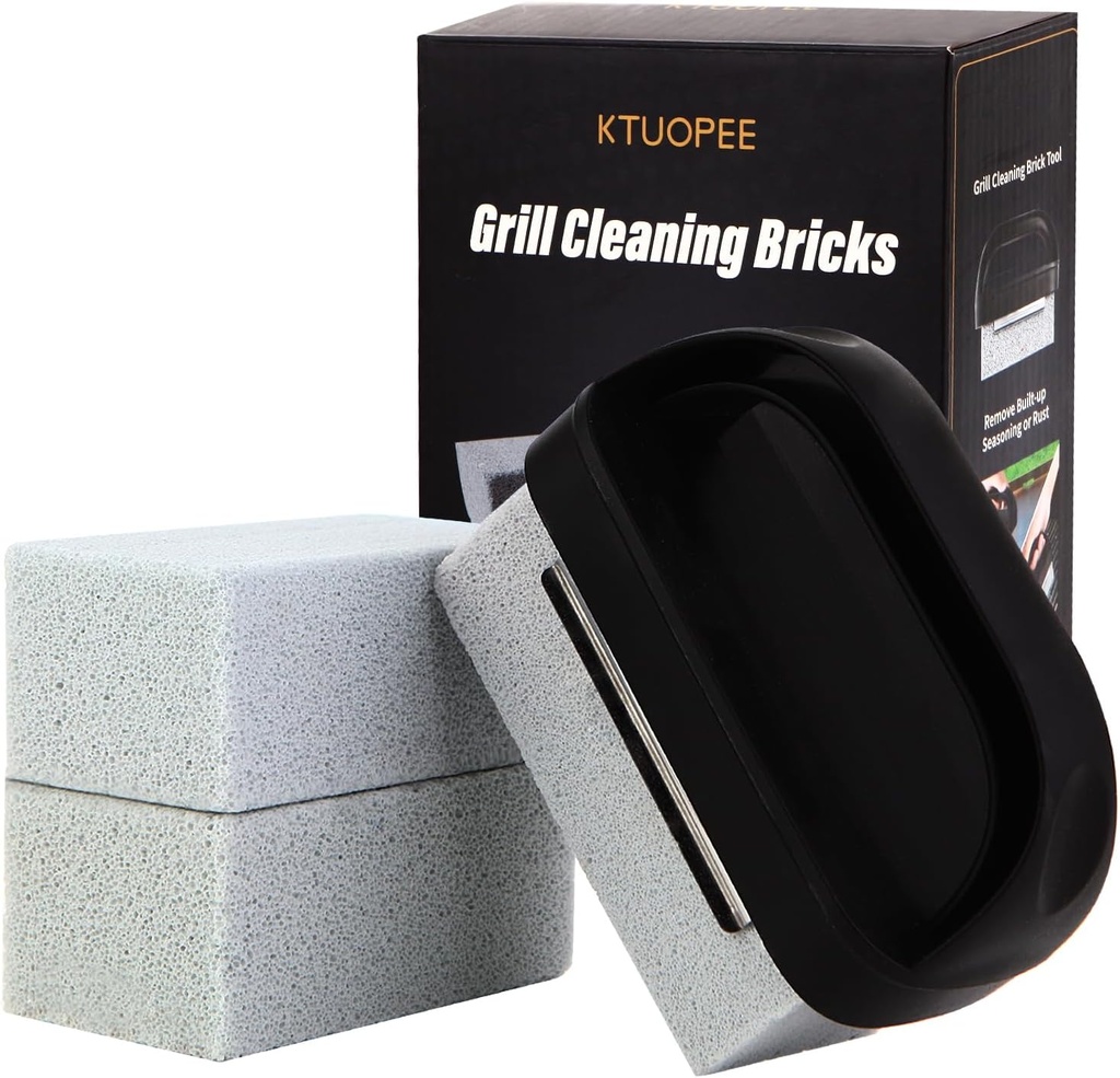Grill Cleaner, Griddle Cleaning Brick Block Heavy Duty Grill Stone Cleaning Bricks, Pumice Flat Top Cleaning Stone Removing Stains Greases Residue - 3 Pack with 1 Handle