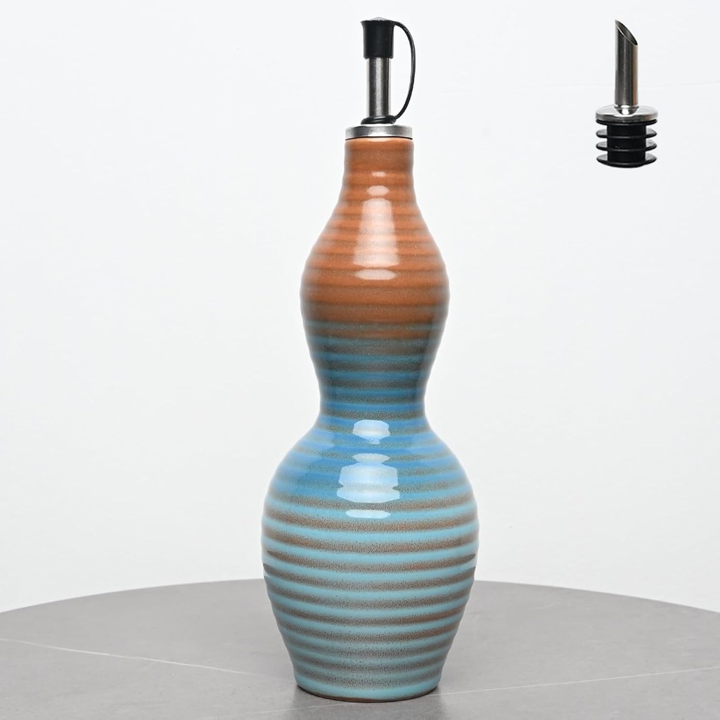 Handcrafted Ceramic Olive Oil Dispenser - Small Vinegar & Soy Sauce Bottle for Kitchen, Cooking Container & Soap Dispenser - Ergonomic Design - Great Gift for Cooking Enthusiasts & Chefs