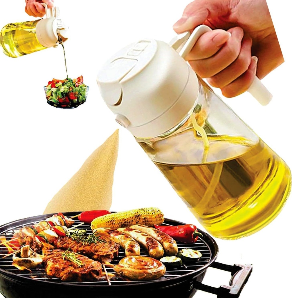 Kitchen Maiden 2-in-1 Olive Oil Sprayer and Dispenser – 16oz Glass Bottle for Cooking, Air Fryer, Salad, BBQ – Dual-Use Oil Mister & Pourer, Food-Grade, Leakproof Design