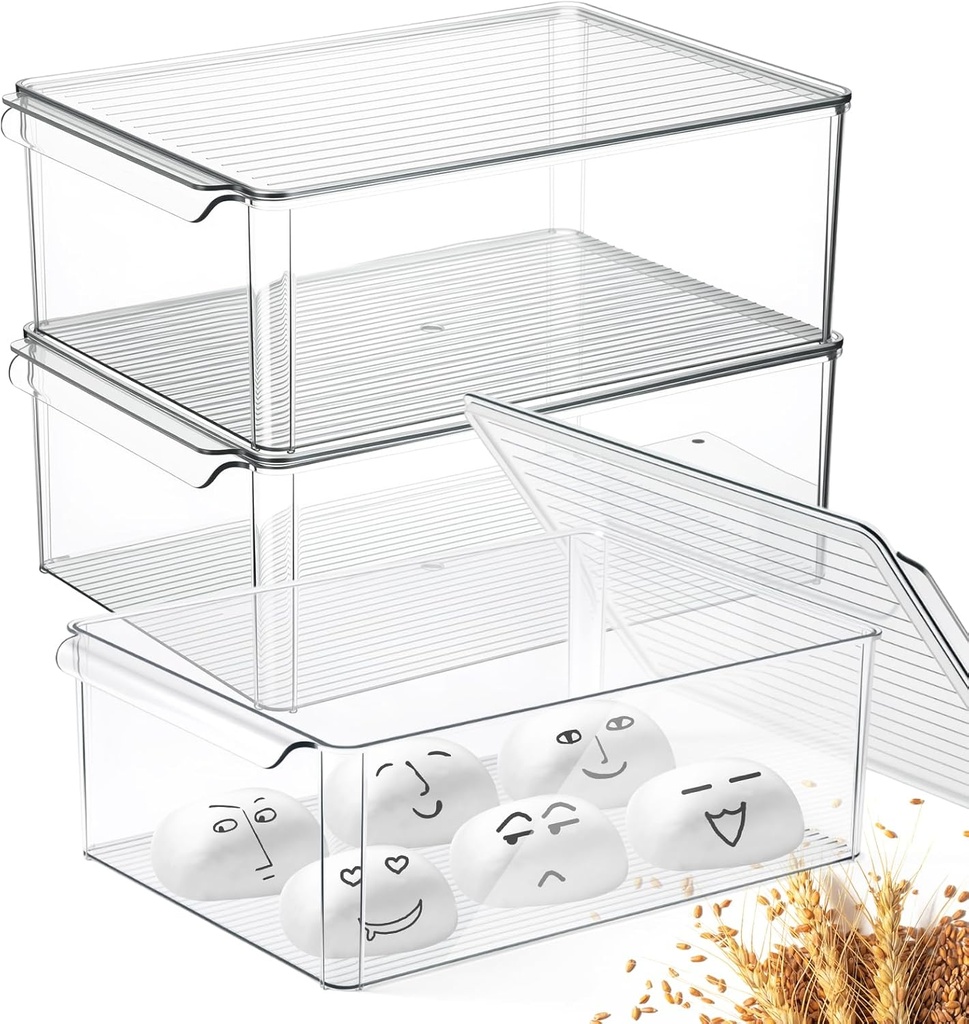 Honeydak 2 Pack Dough Pizza Proofing Box with Sealing Lid 12 x 8 x 4 in Stackable Pizza Dough Proofing Storage Containers Bread Trays with Covers Bread Making Accessories