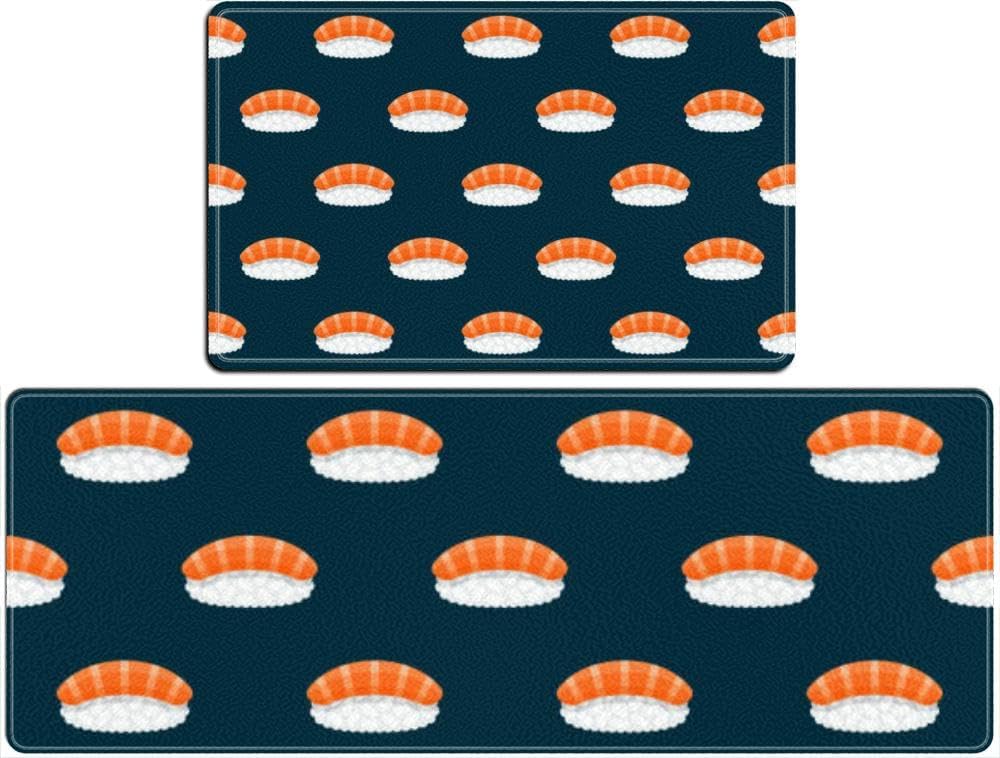 Sake Salmon Sushi Kitchen Rugs Sets of 2 Non Slip Washable Kitchen Mats for Floor 2 Piece Kitchen Sink Rug Runner Long Bathroom Rug Sets 2 Piece