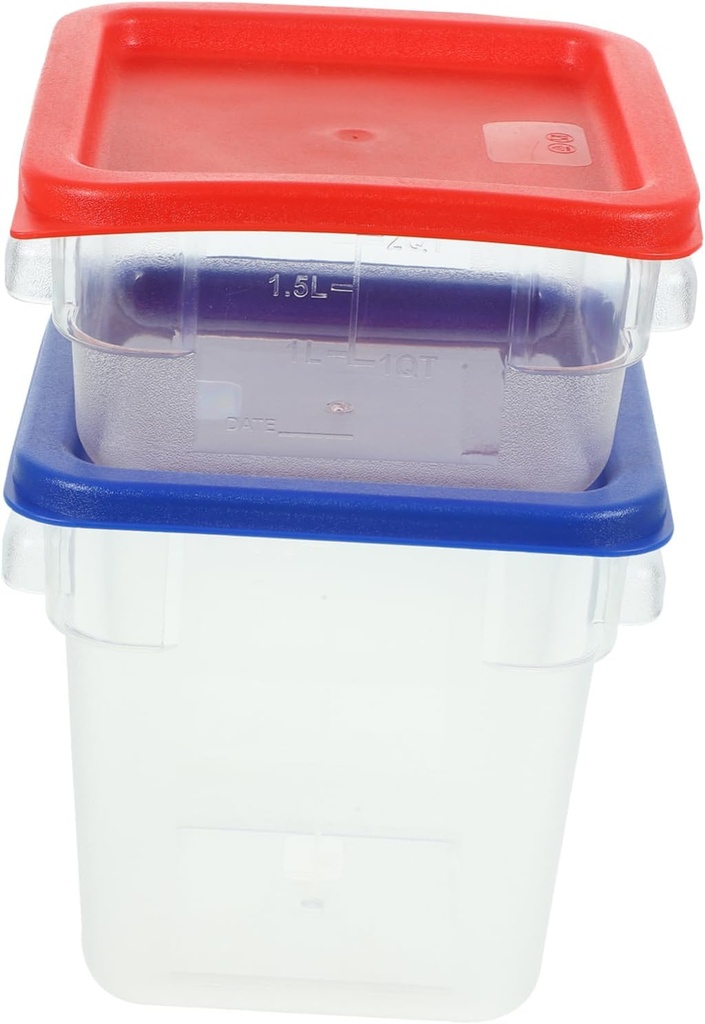 Garneck 2sets Transparent Kitchen Grain Storage Buckets Airtight Food Containers for Rice Dried Fruits and Tea Pc with Red Blue Lids