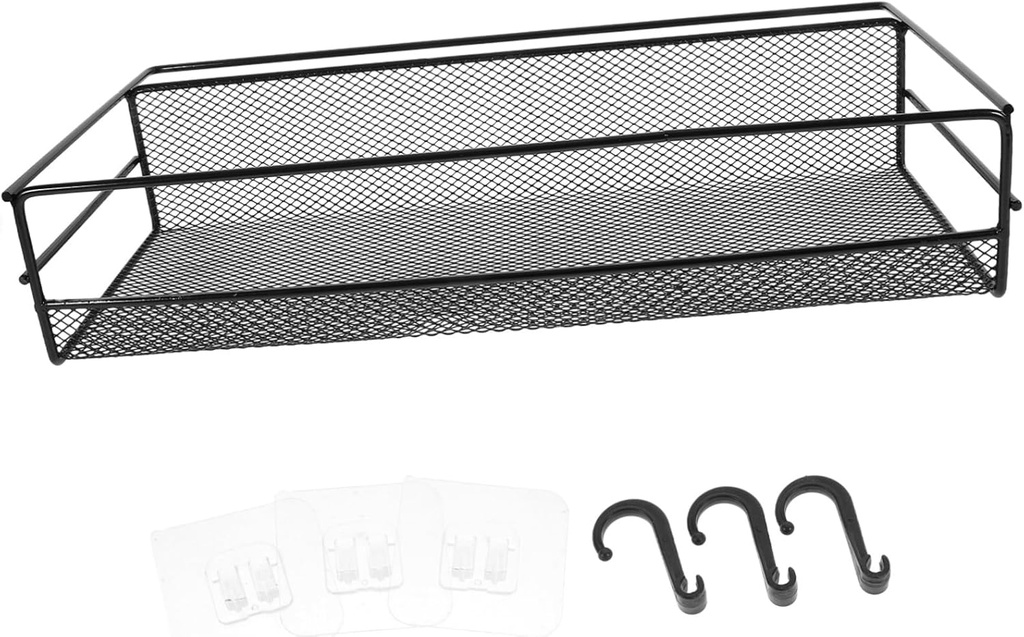 Wall-Mounted Storage Hanging Basket Wire Shelves Kitchen Organizer Bins Iron Mesh Black