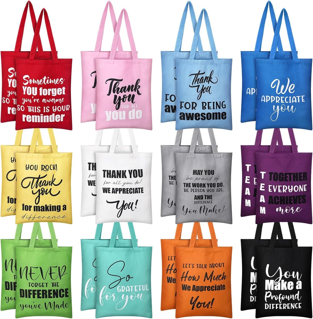 Paterr 24 Pcs Thank You Gifts Bulk Christmas Thanksgiving Appreciation Canvas Tote Bags Gifts for Women Men Coworkers Teachers Employees Staff Team
