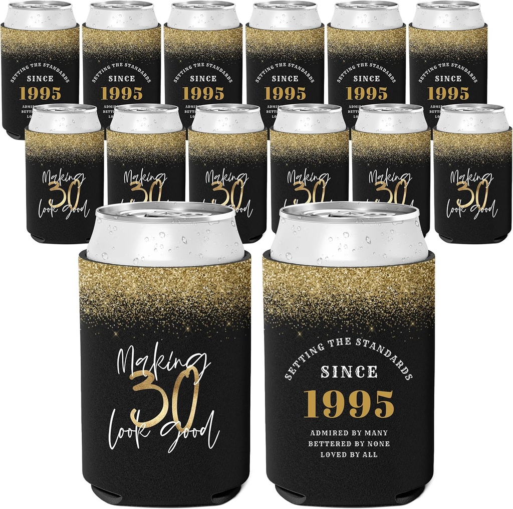 Birthday Party Can Cooler Sleeves“Never Looked So Good”Set of 12 Anniversary Decorations and Birthday Gift for Men & Women (Men Style1, 30th)