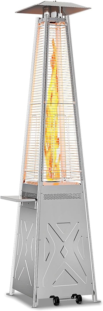 GarveeLife 42,000 BTU Pyramid Patio Heater, Glass Tube Propane Patio Heater with Wheels, Stainless Steel Outdoor Propane Heaters for Backyard, Garden, Patio, Porch and Pool