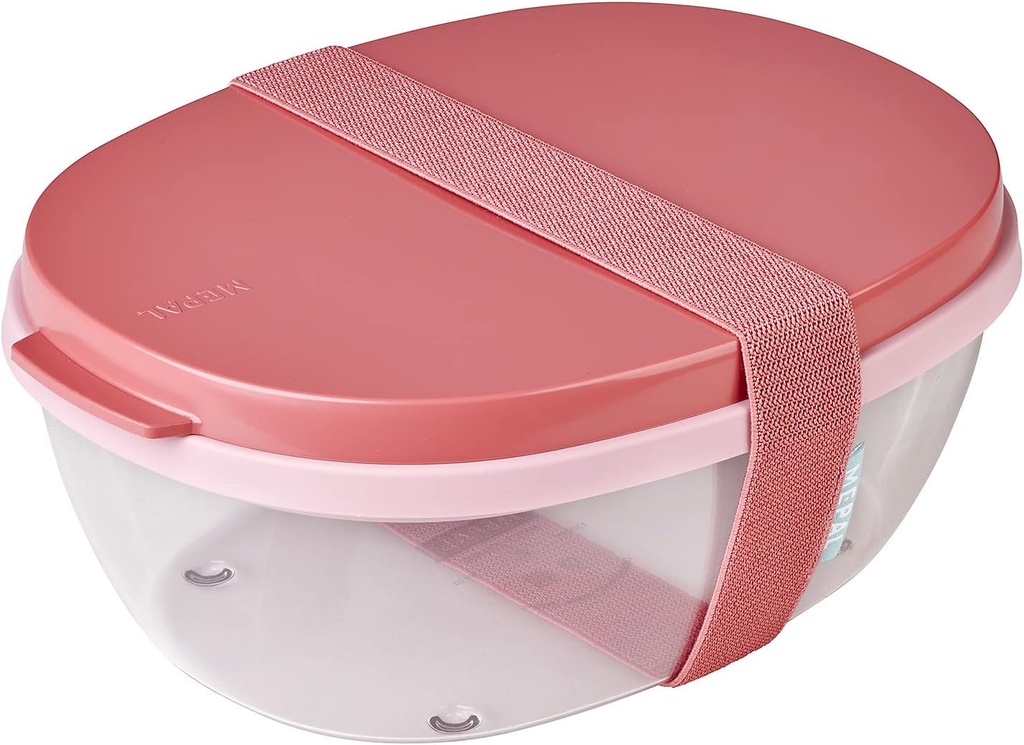 Mepal – Salad Box Ellipse – Salad Lunch Box With Several Compartments - Bento Box for Salads On The Go - Healthy Lunch & Lifestyle - 1300 ml + 600 ml - Vivid mauve