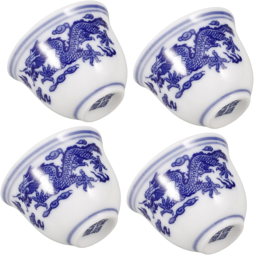 VOSAREA 4pcs Blue and White Porcelain Tea Cup Small Traditional Chinese Drinking Cups for Tea and Sake Smooth Finish Portable Design Capacity