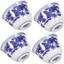 VOSAREA 4pcs Blue and White Porcelain Tea Cup Small Traditional Chinese Drinking Cups for Tea and Sake Smooth Finish Portable Design Capacity