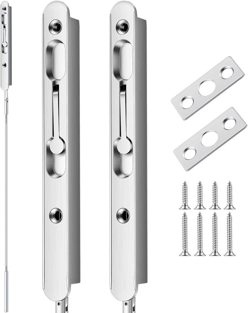 Blulu 2 Pcs 18 Inch Extended Flip Lever Flush Bolt for Double Door, Extra Long Heavy Duty French Door Locks Hardware (Silver)