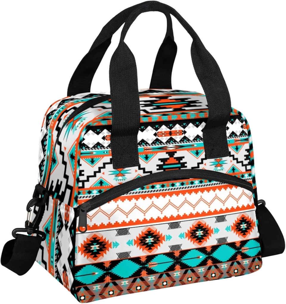 Aztec Lunch Bag Reusable Lunch Tote Bag Insulated Thermal Cooler Lunch Box, Leakproof Meal Prep Aztec Western Lunch Bags for Women Men Work Travel Outdoor Picnic Beach