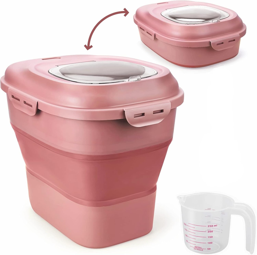 Cereal Rice Storage Containers, 20 to 50Lbs Collapsible Dry Food Dispenser Bins with Airtight Flip Lid Rolling Wheel, Kitchen Pantry to Store Sugar Flour, Dog Pet Cat Food Holder Container