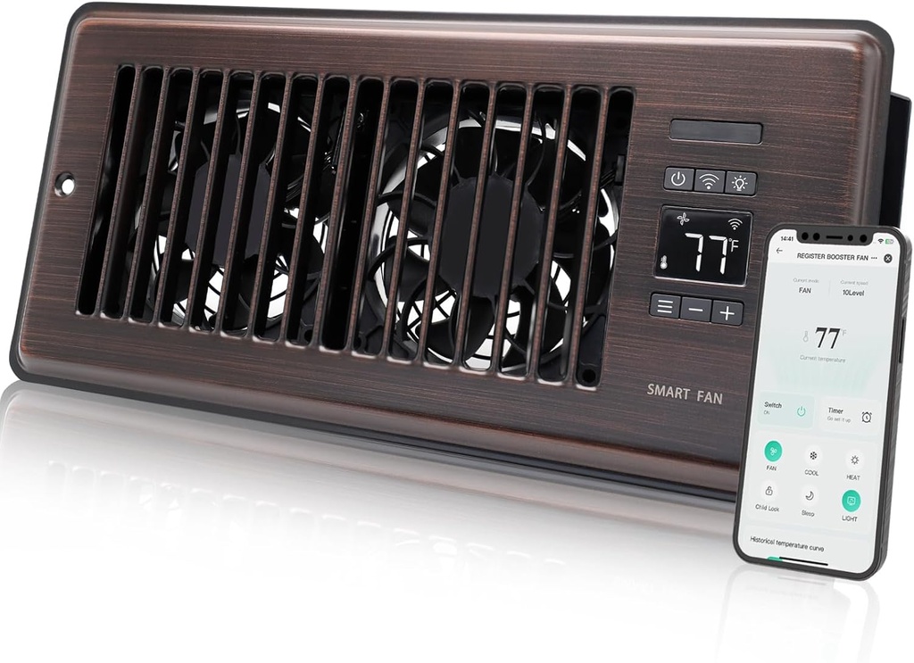 Super Quiet Register Booster Fan for 4" x 10" Register Holes, Smart Register Vent with Dual Intelligent Thermostat and WIFI App Control, Heating Cooling AC Vent Fan (ORB)