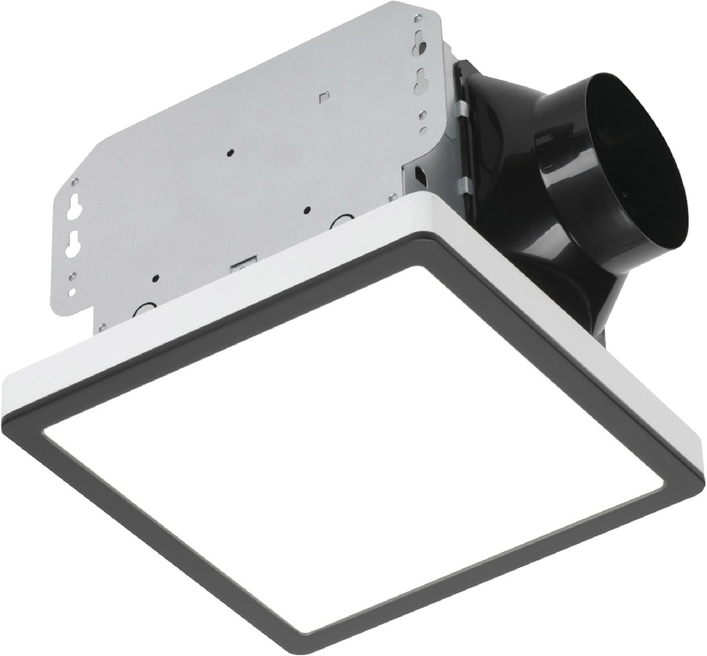 Homewerks 7105-12-MB Bathroom Fan with Light 100-CFM 2 Sones Matte Black Square Ventilation Fan with Dimmable LED Light and Magnetic Trim Ring